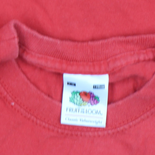 Fruit of the Loom Girls Red Christmas Santa Graphic Cotton T-Shirt M