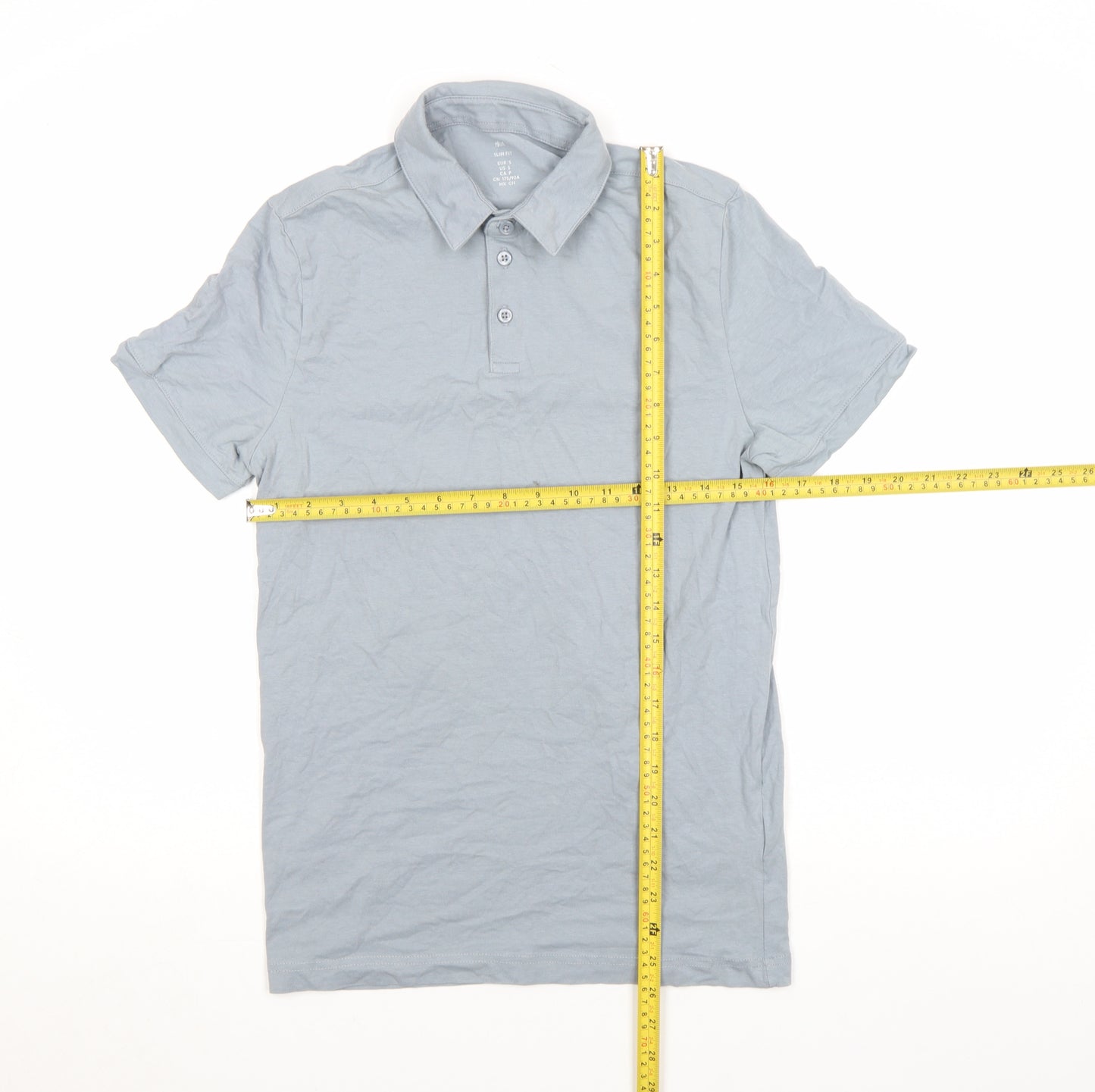 H&M Men's Grey Slim Fit Cotton Stretch Polo Shirt Size S