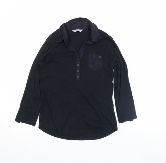 Marks and Spencer Women's Black Cotton Long Sleeve Polo Shirt UK 12