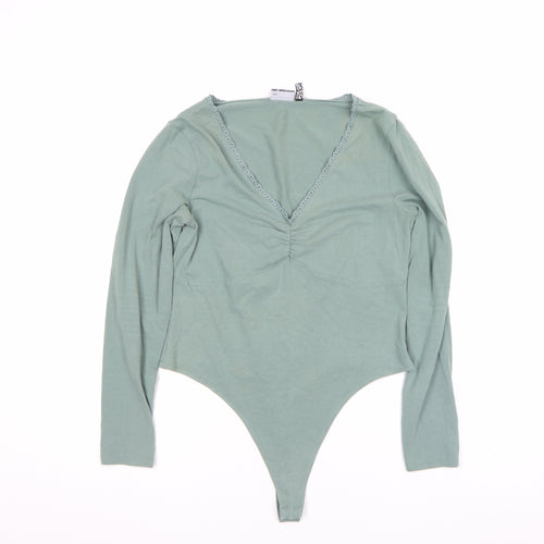 ASOS DESIGN Women’s Green Lace Trim V-Neck Long Sleeve Bodysuit Size 16