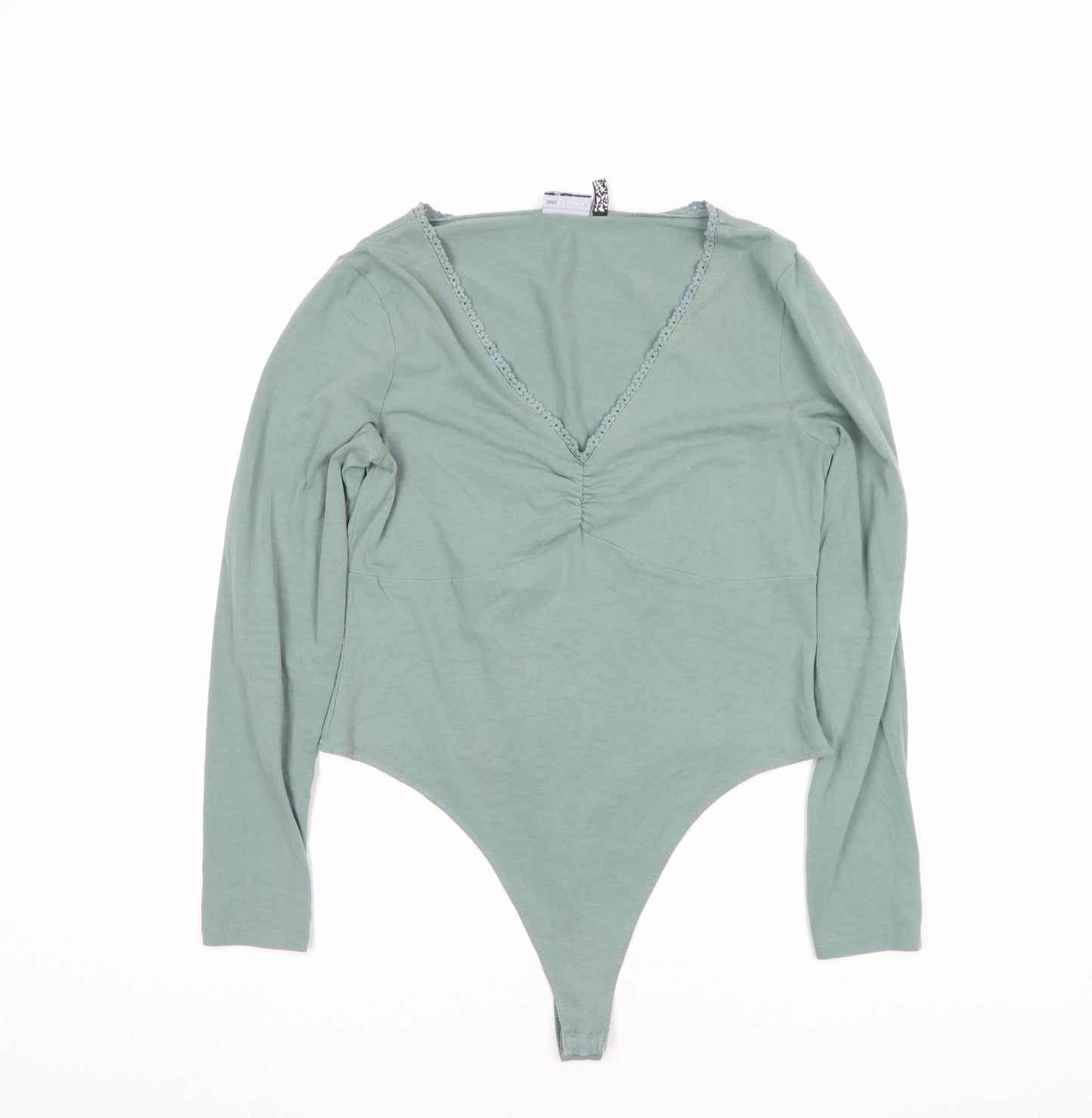 ASOS DESIGN Women’s Green Lace Trim V-Neck Long Sleeve Bodysuit Size 16
