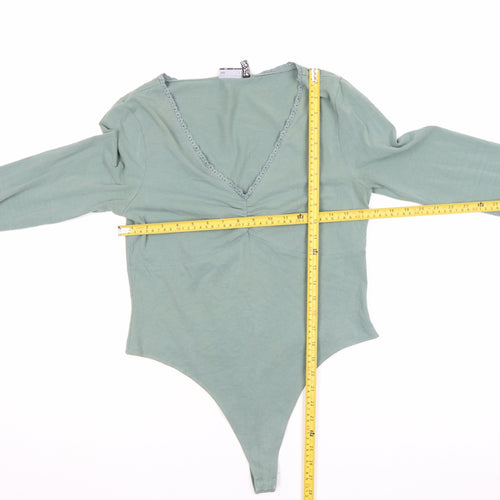 ASOS DESIGN Women’s Green Lace Trim V-Neck Long Sleeve Bodysuit Size 16