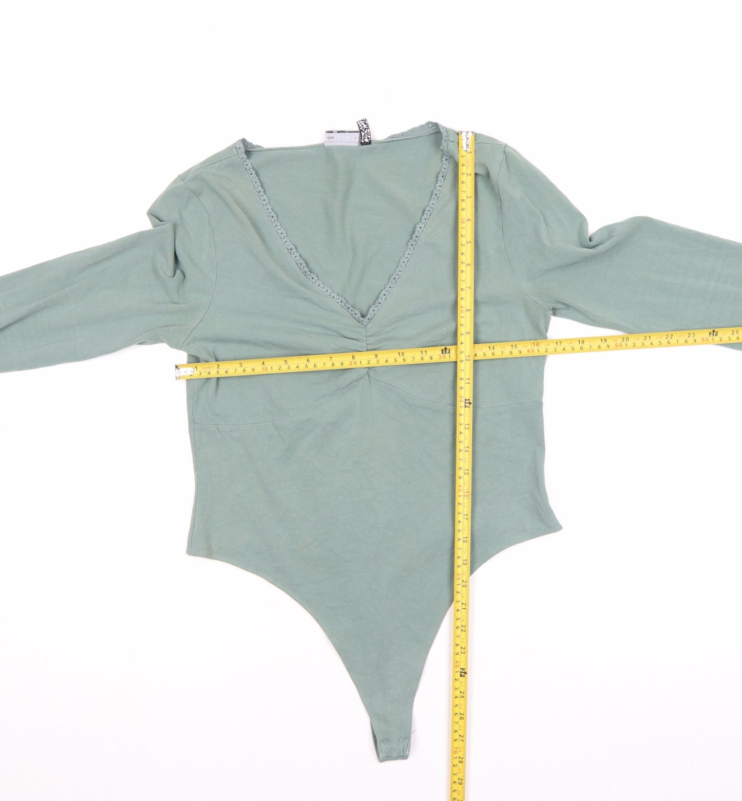 ASOS DESIGN Women’s Green Lace Trim V-Neck Long Sleeve Bodysuit Size 16