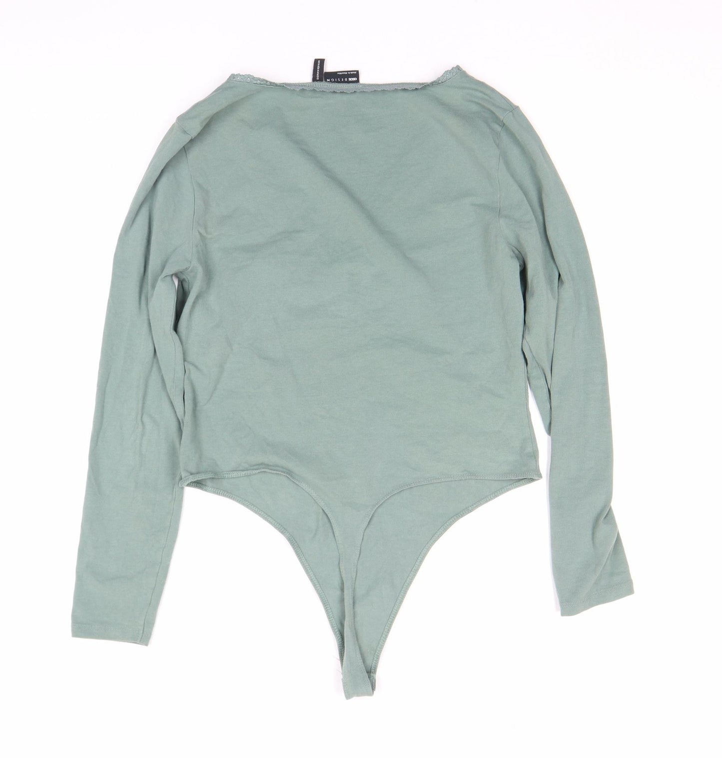 ASOS DESIGN Women’s Green Lace Trim V-Neck Long Sleeve Bodysuit Size 16