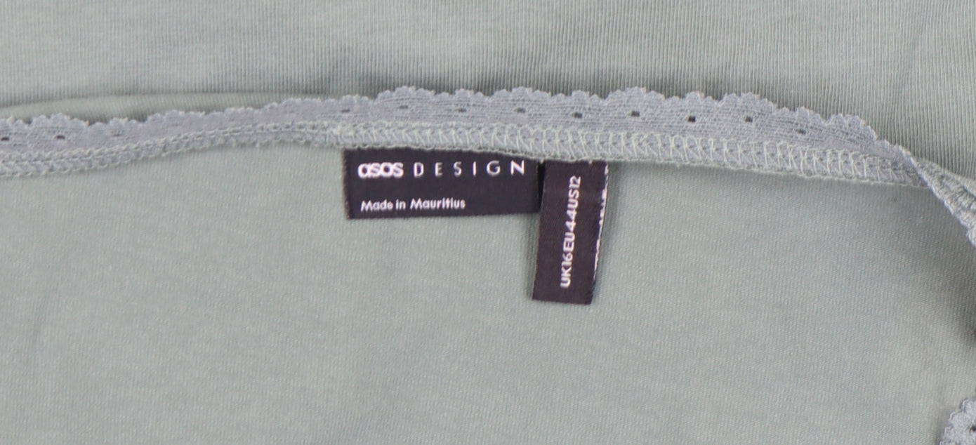 ASOS DESIGN Women’s Green Lace Trim V-Neck Long Sleeve Bodysuit Size 16