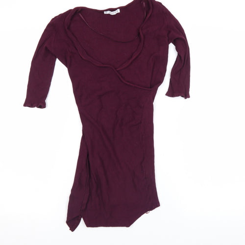 Pull & Bear Women Red Bodycon Knit Short Dress Size M