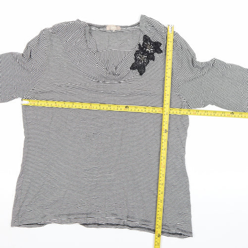 Soon Women’s Black Striped Cowl Neck Jersey Top Size 18