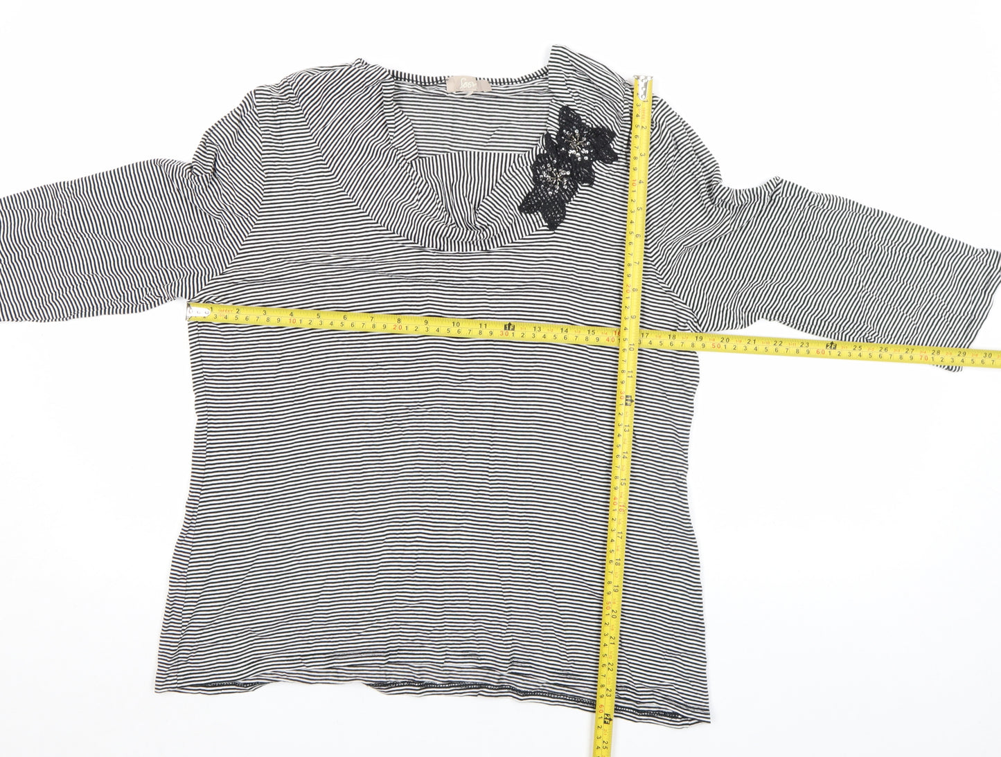 Soon Women’s Black Striped Cowl Neck Jersey Top Size 18