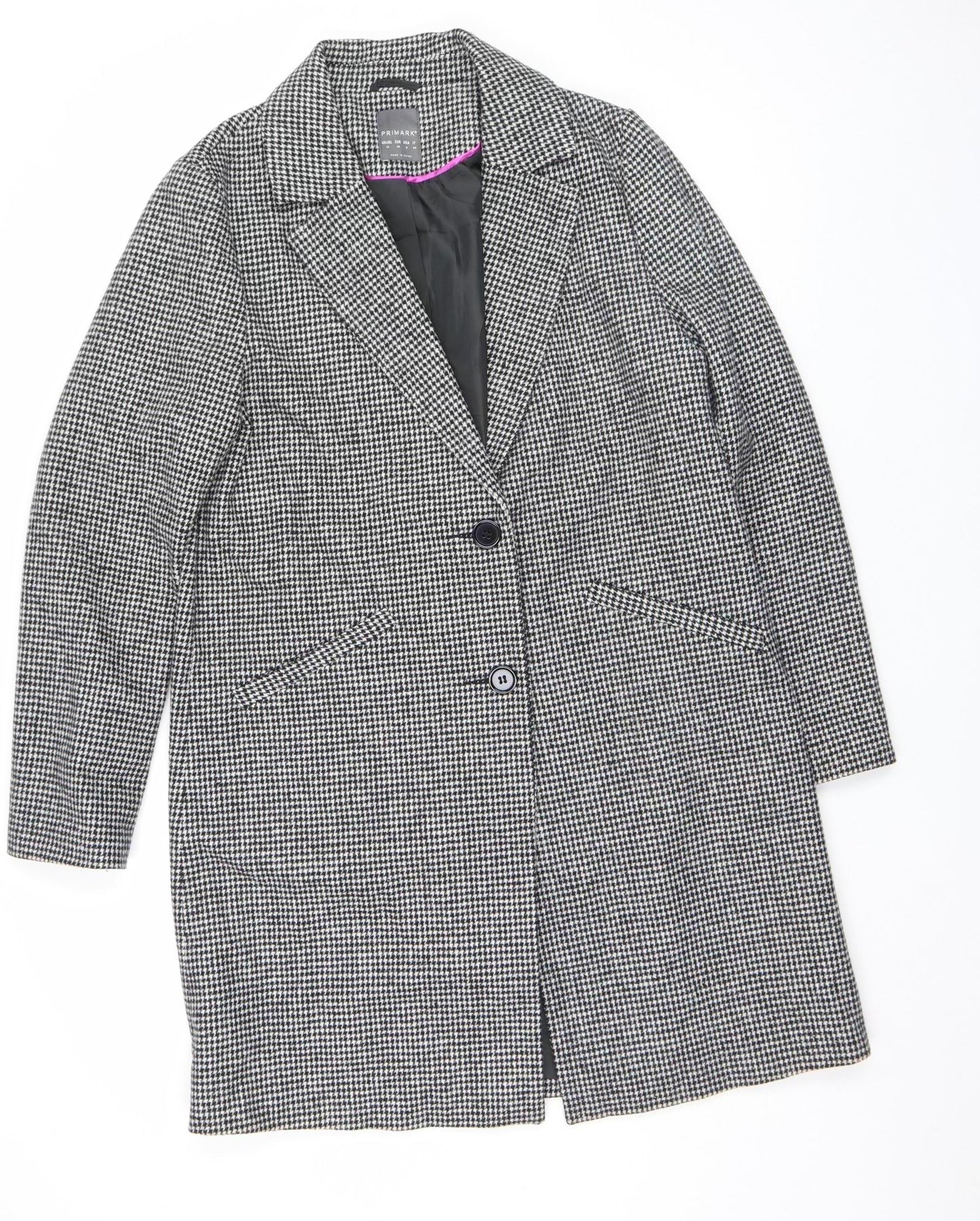 Primark Women’s Black Houndstooth Wool Blend Blazer Size 12