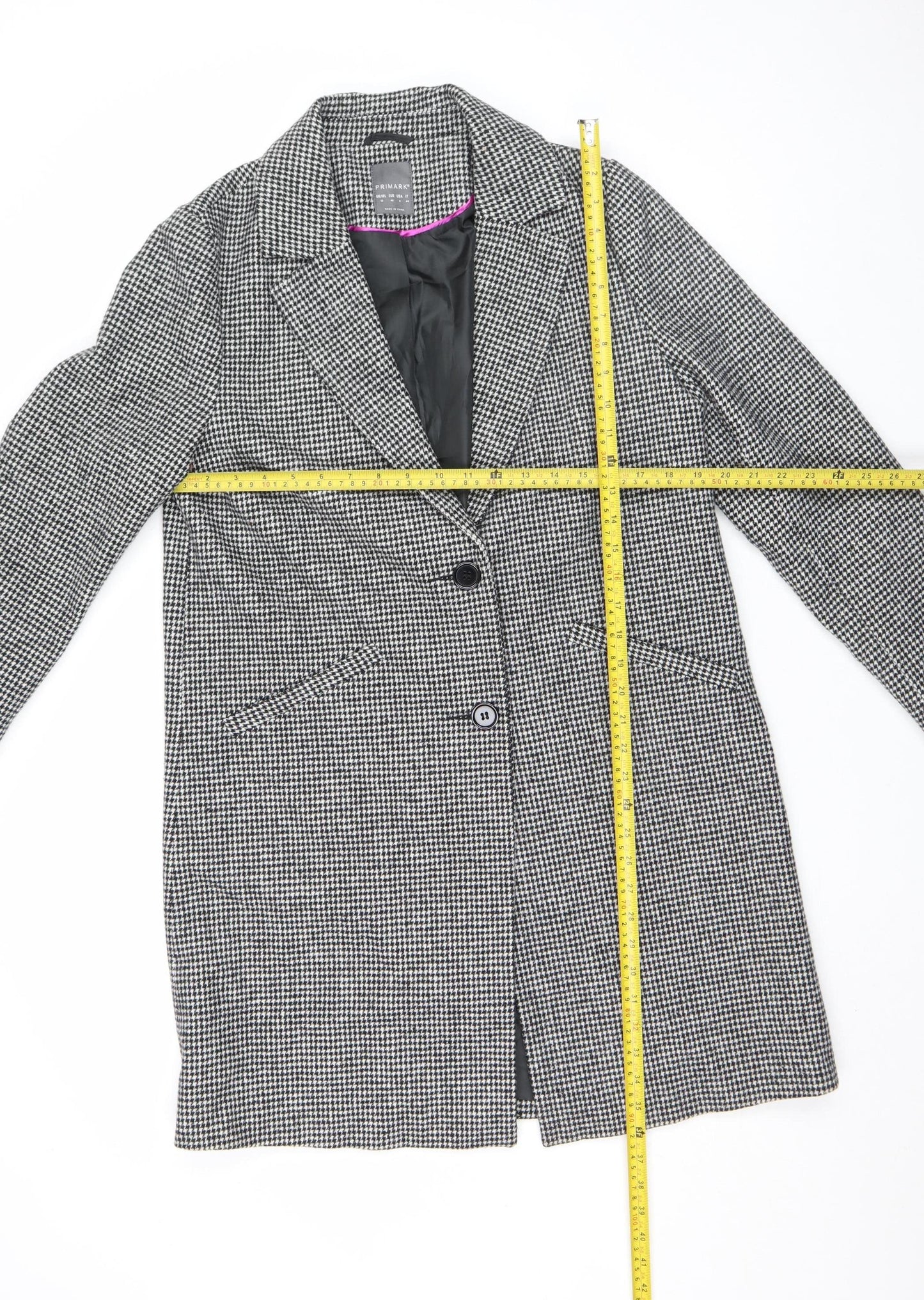 Primark Women’s Black Houndstooth Wool Blend Blazer Size 12