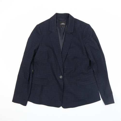Next Women Blue Check Tailored Single-Breasted Blazer Size 14