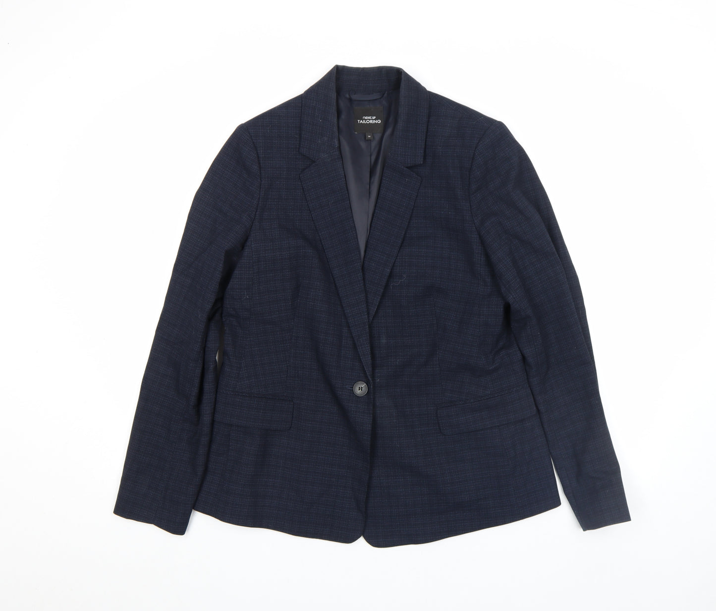 Next Women Blue Check Tailored Single-Breasted Blazer Size 14