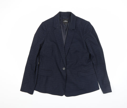 Next Women Blue Check Tailored Single-Breasted Blazer Size 14