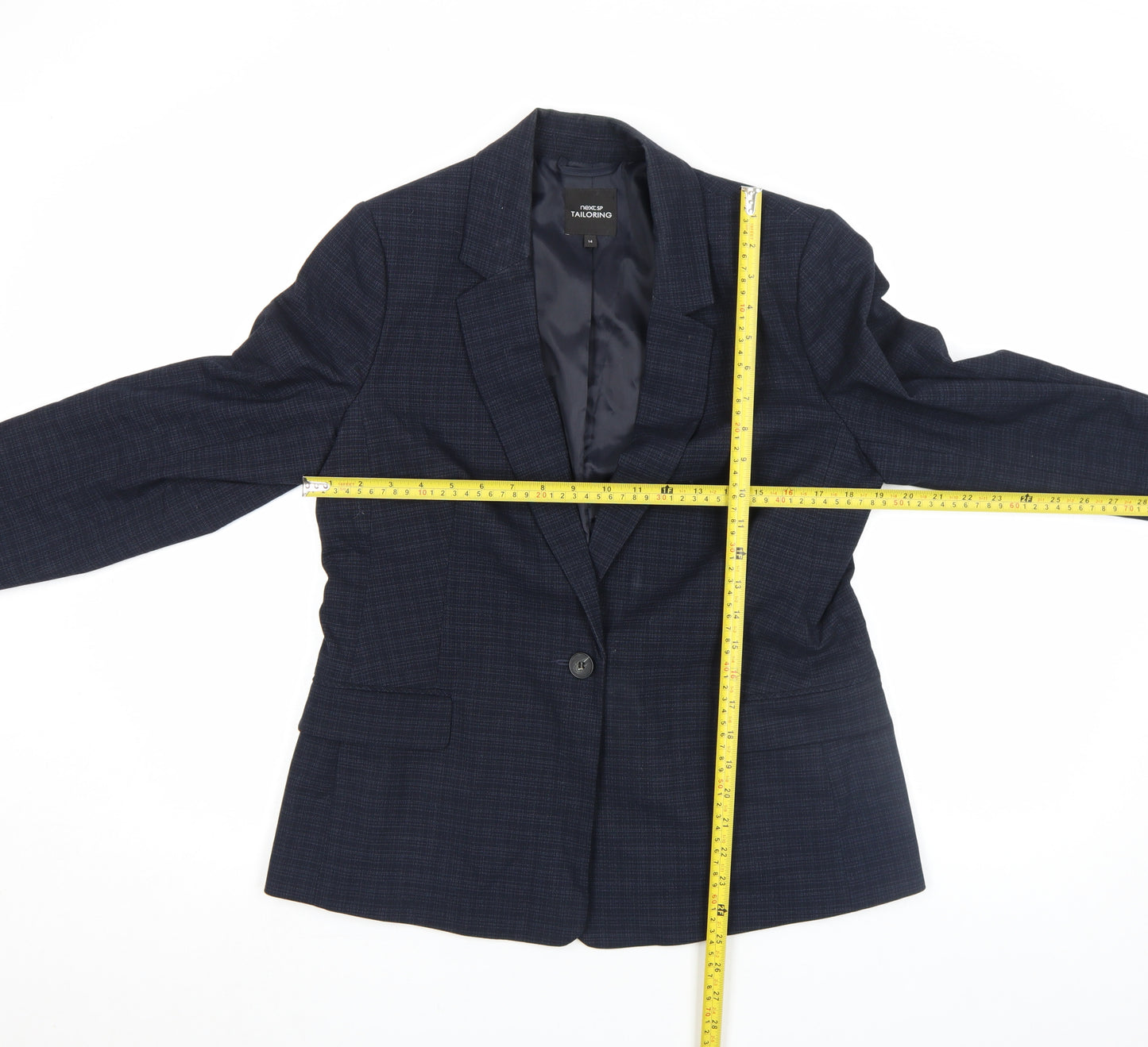 Next Women Blue Check Tailored Single-Breasted Blazer Size 14