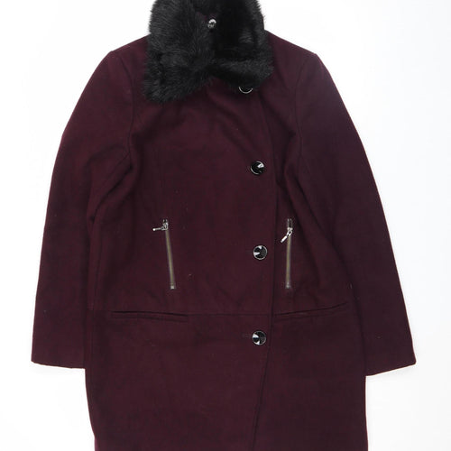 F&F Women's Purple Faux Fur Collar Mid-Length Coat Size 14