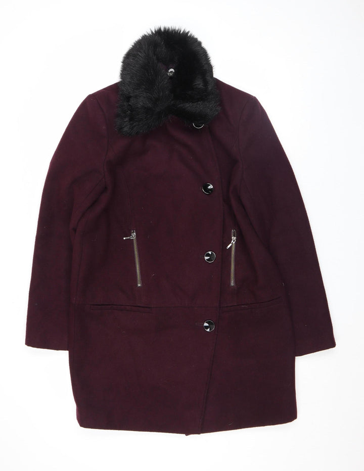 F&F Women's Purple Faux Fur Collar Mid-Length Coat Size 14
