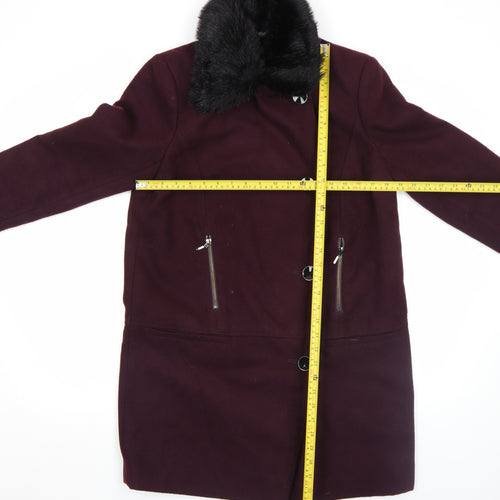 F&F Women's Purple Faux Fur Collar Mid-Length Coat Size 14