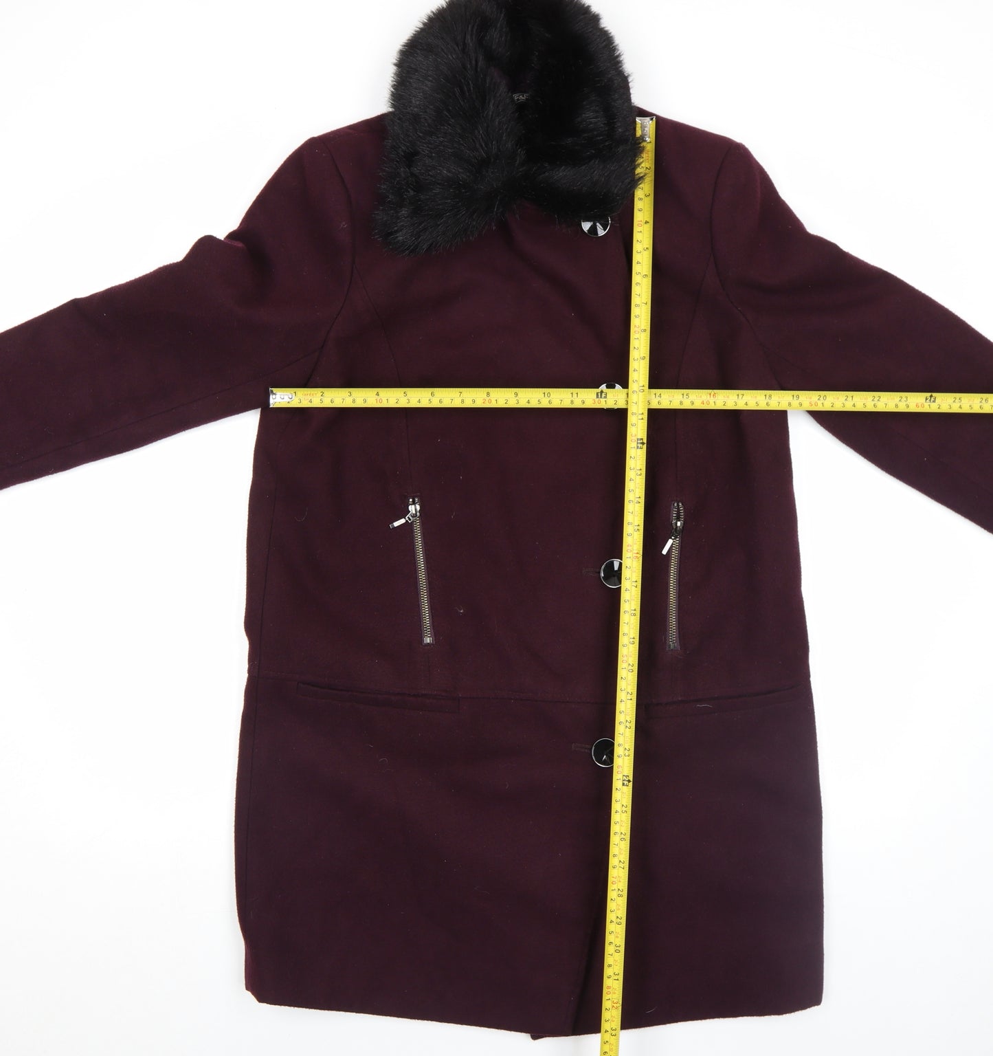F&F Women's Purple Faux Fur Collar Mid-Length Coat Size 14