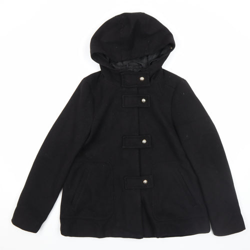 Zara Women’s Black Wool Blend Hooded Duffle Coat XS