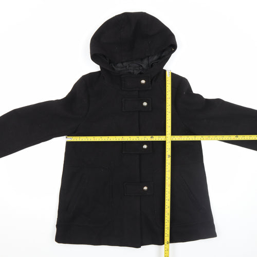 Zara Women’s Black Wool Blend Hooded Duffle Coat XS