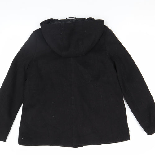 Zara Women’s Black Wool Blend Hooded Duffle Coat XS