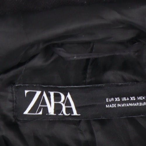 Zara Women’s Black Wool Blend Hooded Duffle Coat XS