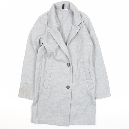 H&M Divided Women's Grey Long Overcoat XS Button Casual Workwear