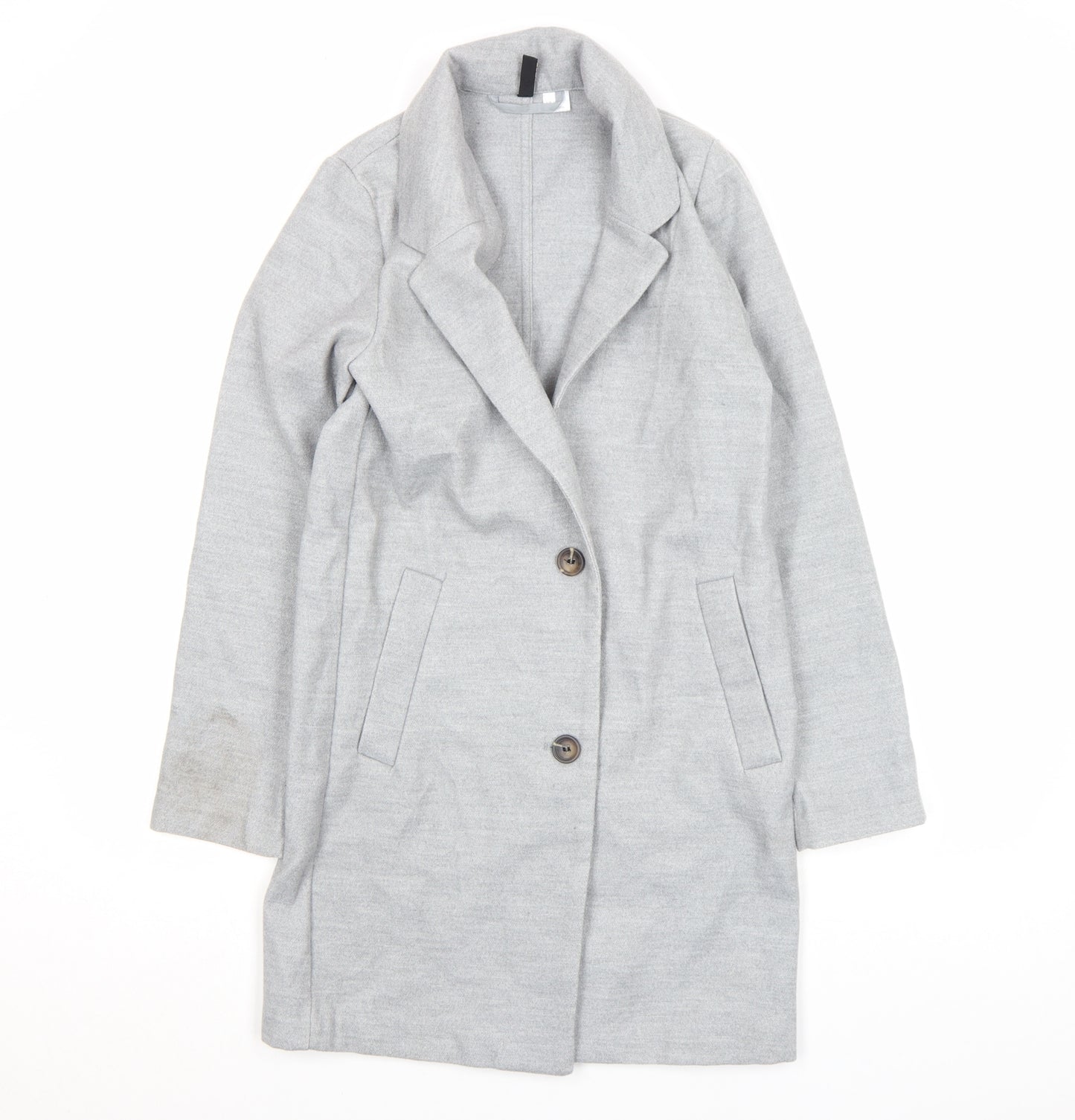 H&M Divided Women's Grey Long Overcoat XS Button Casual Workwear