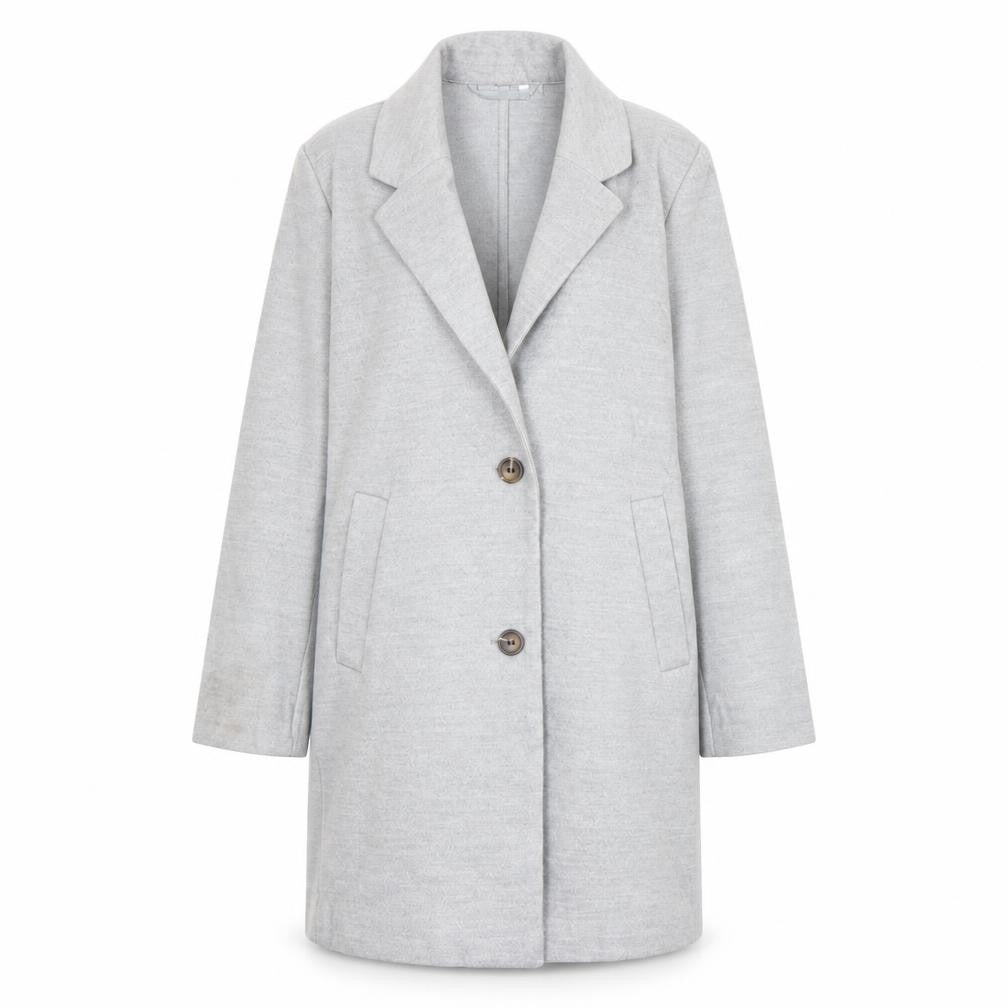 Front view of H&M Divided Women's Grey Long Overcoat XS Button Casual Workwear