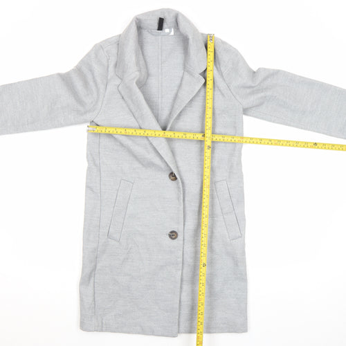 H&M Divided Women's Grey Long Overcoat XS Button Casual Workwear