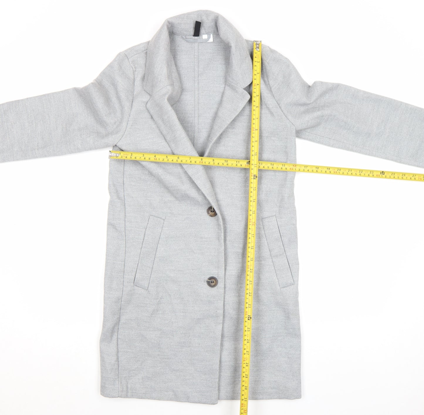 H&M Divided Women's Grey Long Overcoat XS Button Casual Workwear