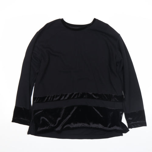 By Design Women's Black Velvet Trim Long Sleeve Blouse Size L