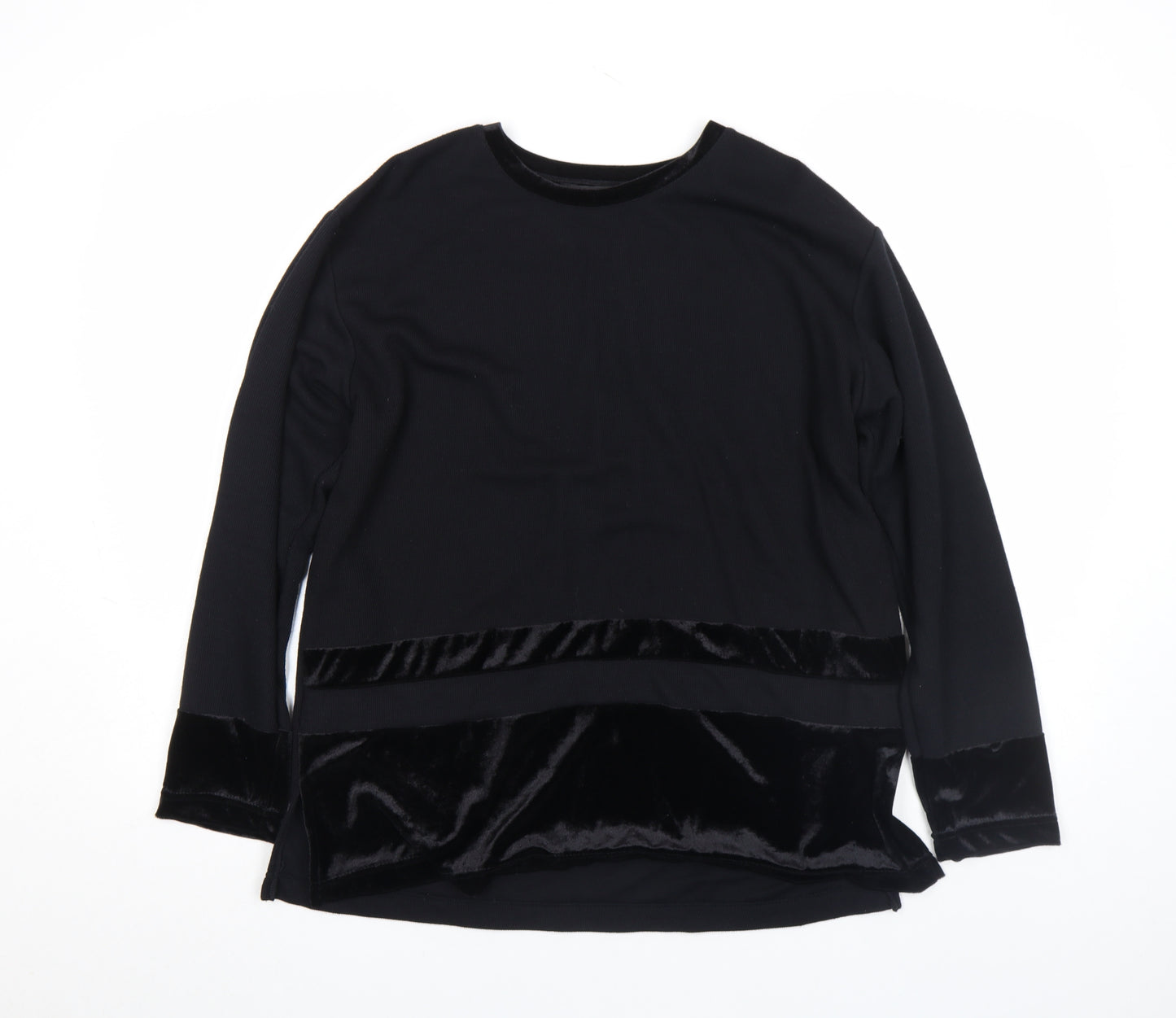By Design Women's Black Velvet Trim Long Sleeve Blouse Size L