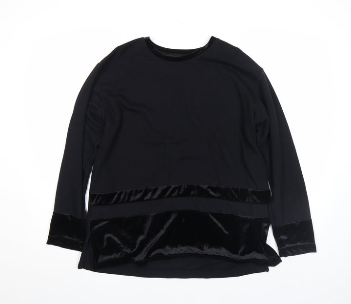By Design Women's Black Velvet Trim Long Sleeve Blouse Size L