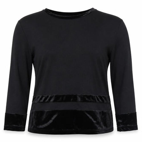 By Design Women's Black Velvet Trim Long Sleeve Blouse Size L