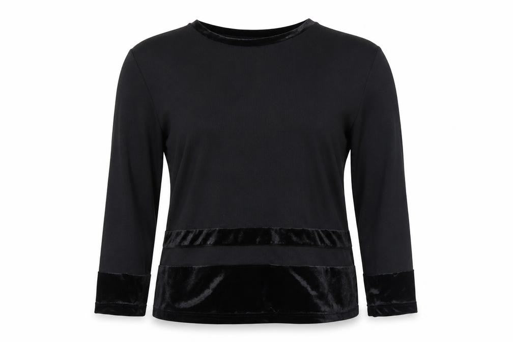By Design Women's Black Velvet Trim Long Sleeve Blouse Size L