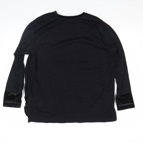 By Design Women's Black Velvet Trim Long Sleeve Blouse Size L