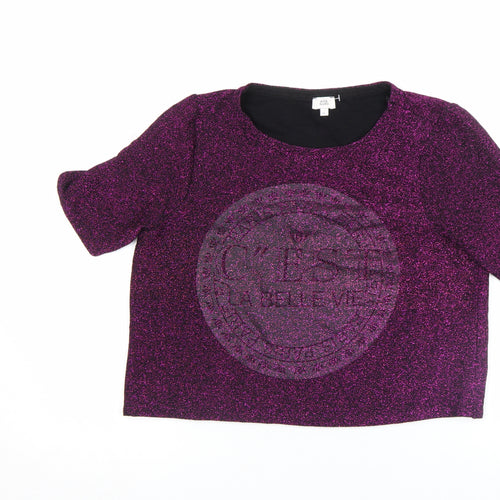 River Island Women’s Purple Glitter Cropped T-Shirt Size 8