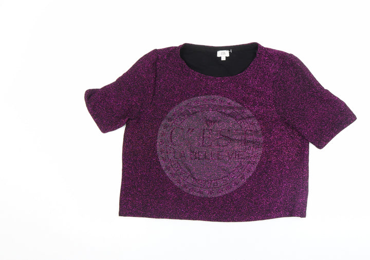 River Island Women’s Purple Glitter Cropped T-Shirt Size 8