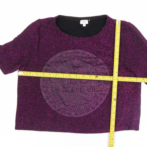 River Island Women’s Purple Glitter Cropped T-Shirt Size 8