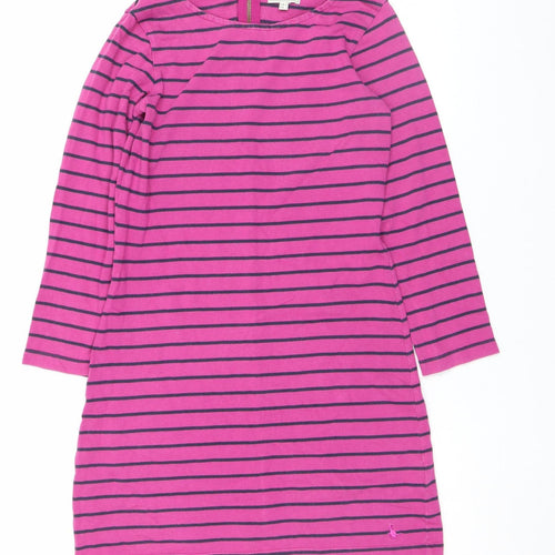 Jack Wills Women Pink & Navy Striped Shift Dress UK 8 Long Sleeve Cotton