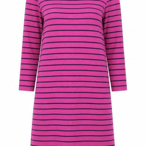 Jack Wills Women Pink & Navy Striped Shift Dress UK 8 Long Sleeve Cotton