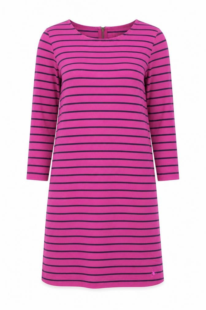 Jack Wills Women Pink & Navy Striped Shift Dress UK 8 Long Sleeve Cotton