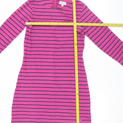 Jack Wills Women Pink & Navy Striped Shift Dress UK 8 Long Sleeve Cotton
