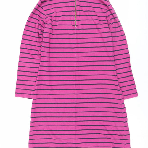 Jack Wills Women Pink & Navy Striped Shift Dress UK 8 Long Sleeve Cotton