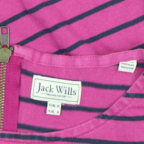 Jack Wills Women Pink & Navy Striped Shift Dress UK 8 Long Sleeve Cotton