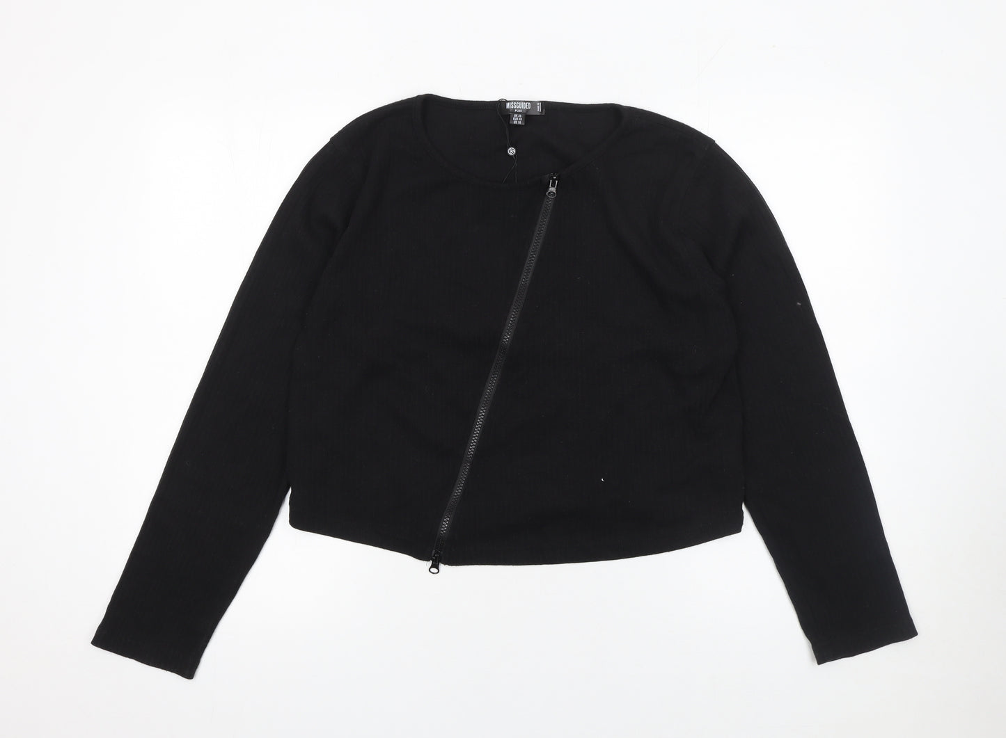 Missguided Women’s Black Cropped Zip Jersey Blouse UK 20 Plus