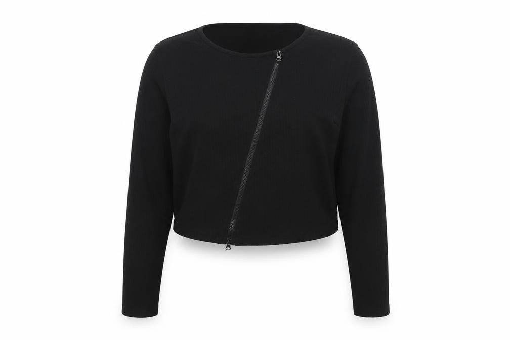 Missguided Women’s Black Cropped Zip Jersey Blouse UK 20 Plus