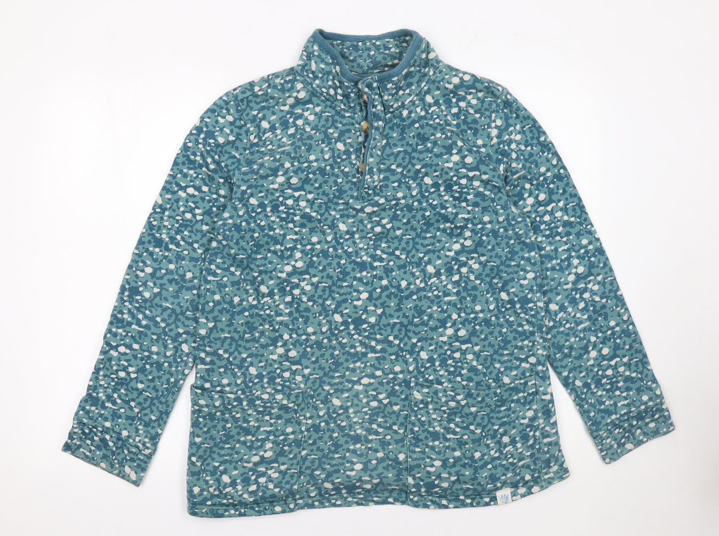 Lily & Me Women's Blue Printed 1/4 Zip Cotton Sweatshirt Size 10