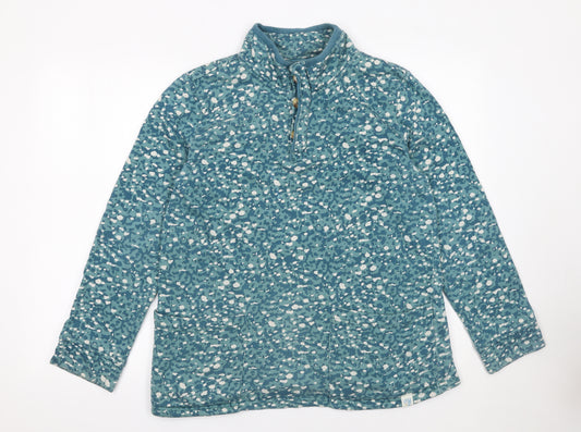 Lily & Me Women's Blue Printed 1/4 Zip Cotton Sweatshirt Size 10